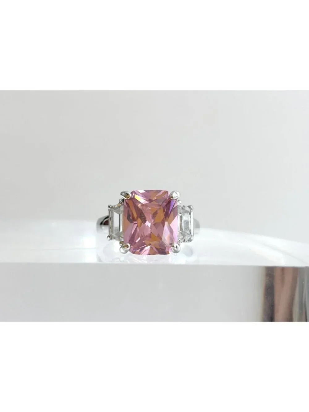 Pink Topaz & CZ Accented Gemstone Sterling Silver 925 Vintage Ring - sz 8.5